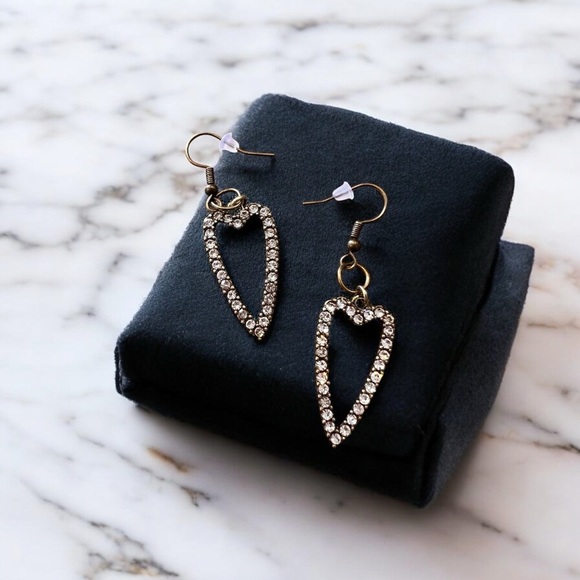 Bronze Heart-Shaped Rhinestone Earrings Boho - Picture 9 of 17